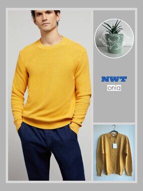 Onia - Men's Waffle-Knit Cotton Sweater - Apricot Yellow (M)